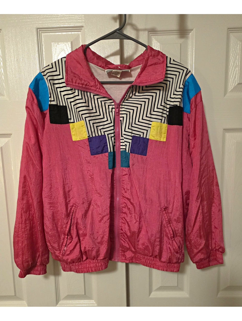 San Francisco Women’s Geometric Windbreaker Jacket Full Zip Lightweight Pink L